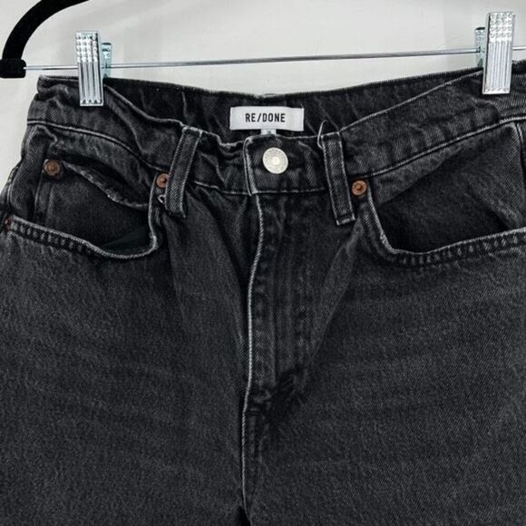 Re/Done Women's Whiskered Cotton Blended Straight Jeans Black Size 26 - Picture 6 of 9
